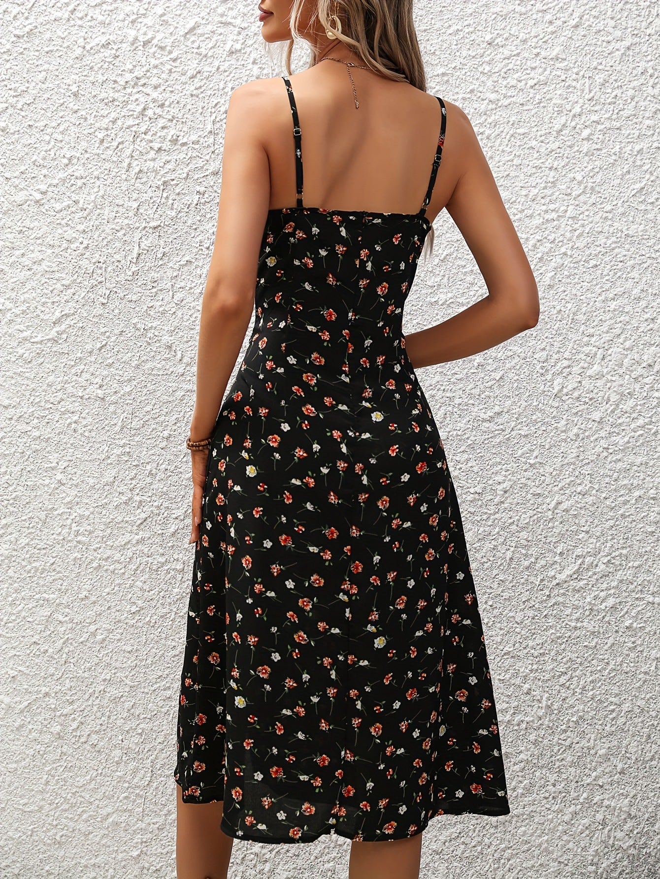 Vanya Polka Dot Print Maxi Dress with Sexy Slit and Suspender Straps