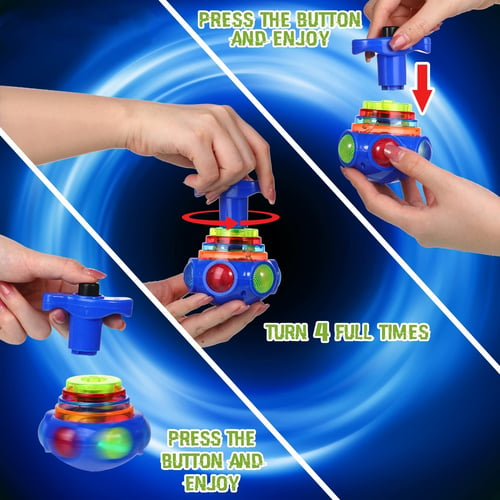 Spinova Musical Flashing Spinner Toys with Launcher - Set of 3