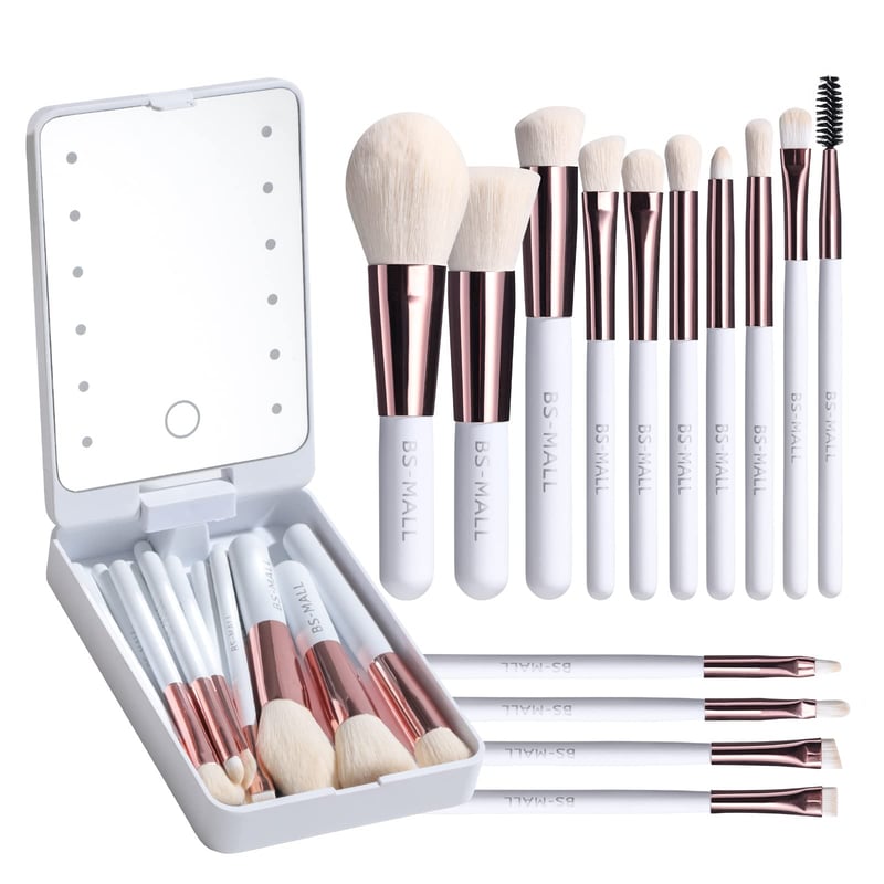 Sparkleve Travel Makeup Brush Set with LED Light Mirror