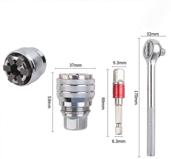 Macket Magic Universal Socket Set with Rod, 3/8-3/4'' (10-19mm), Fits Standard Power Drills