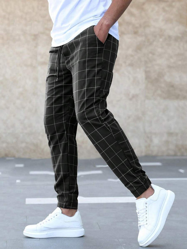 Ryan Men's Korean-Style Checked Slim Pencil Pants