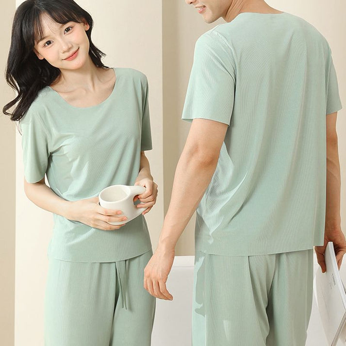 Comfosilk Soft Comfortable Ice Silk Short Sleeve 2-Piece Set