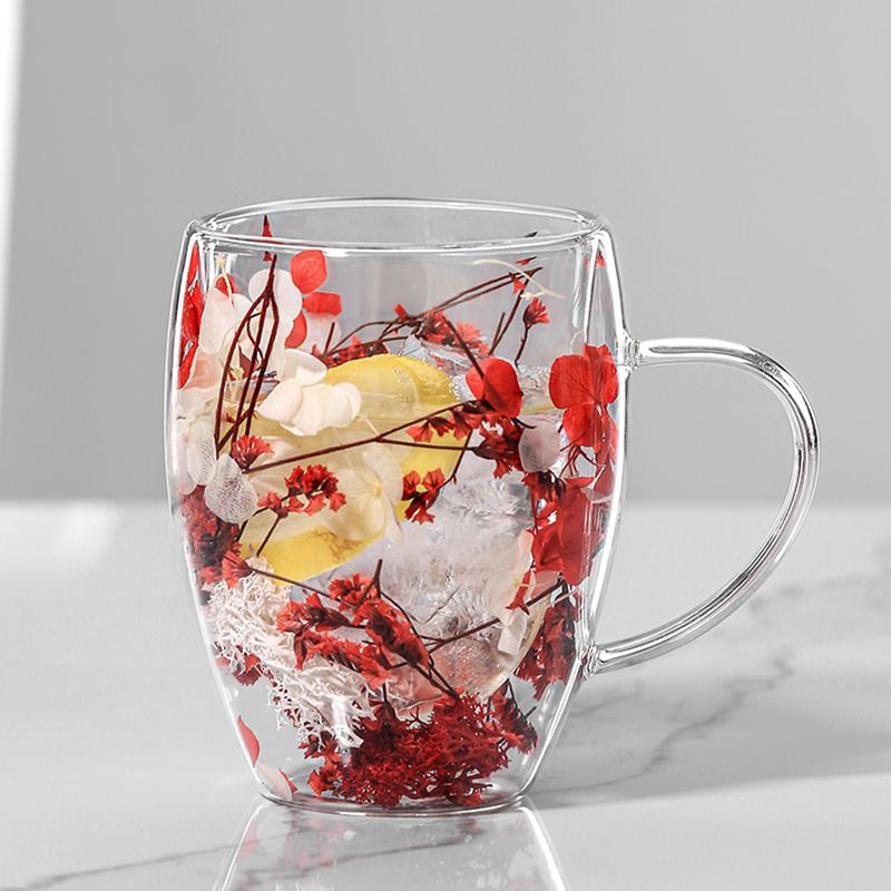 Floramug Double-Layer Glass Coffee Mug with Dried Flowers