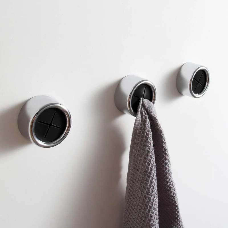 Stickitowel Round Self-Adhesive Push Towel Hooks | Set of 5