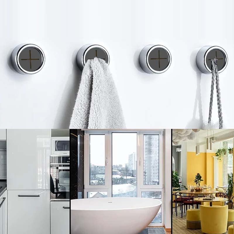 Stickitowel Round Self-Adhesive Push Towel Hooks | Set of 5