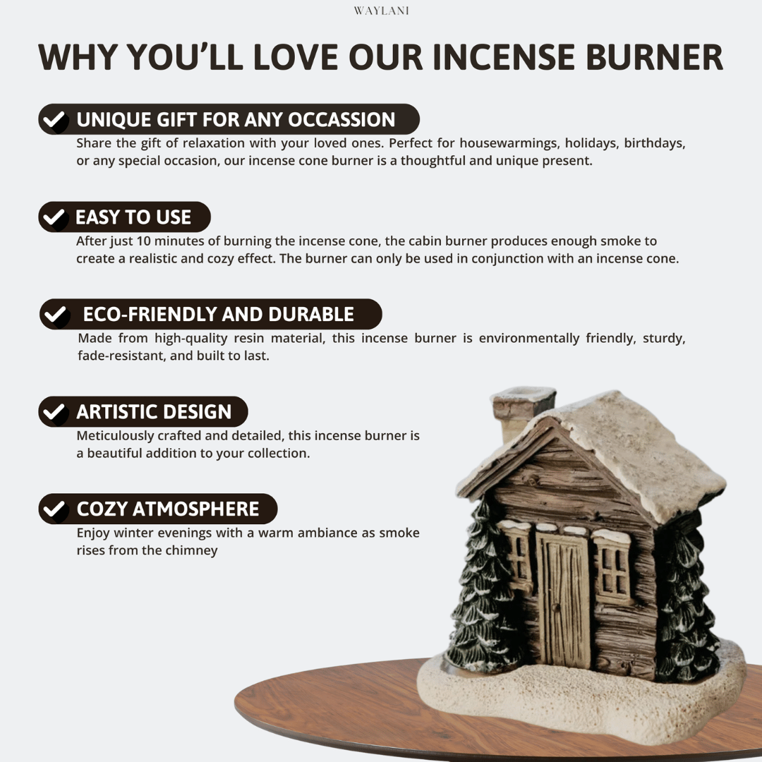 Comfrost™ Snowy Log Cabin Incense Burner | Incl. 2 Incense Cones