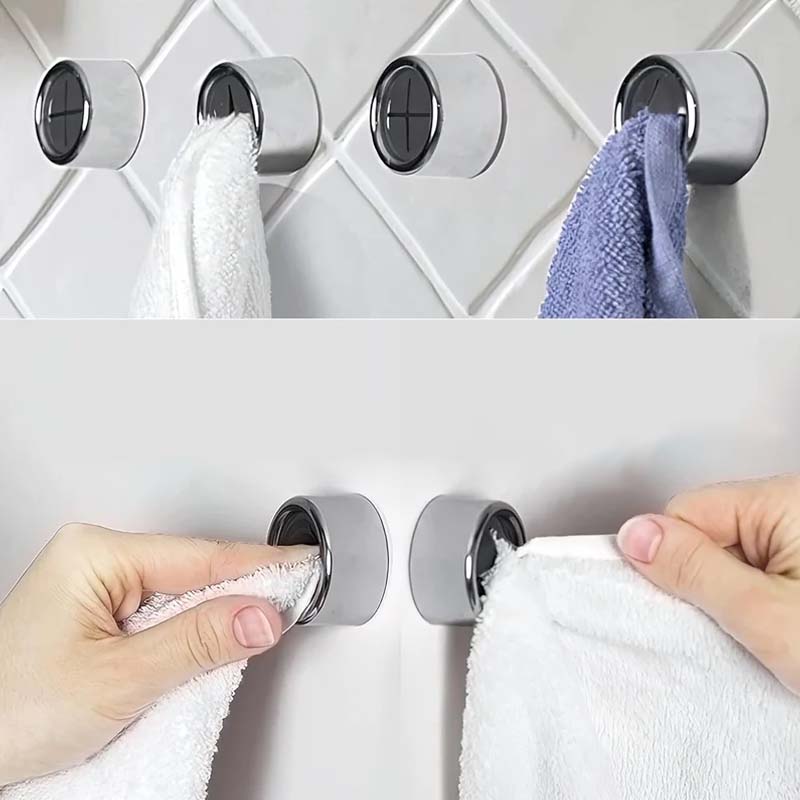 Stickitowel Round Self-Adhesive Push Towel Hooks | Set of 5