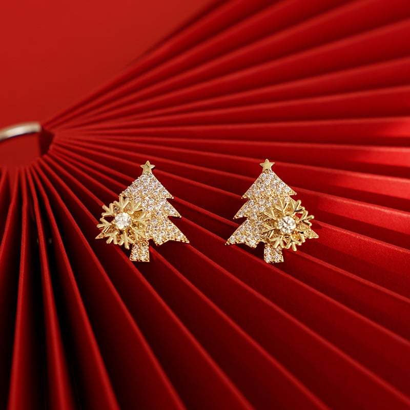 Snowear Rotatable Snowflake Christmas Tree Earrings