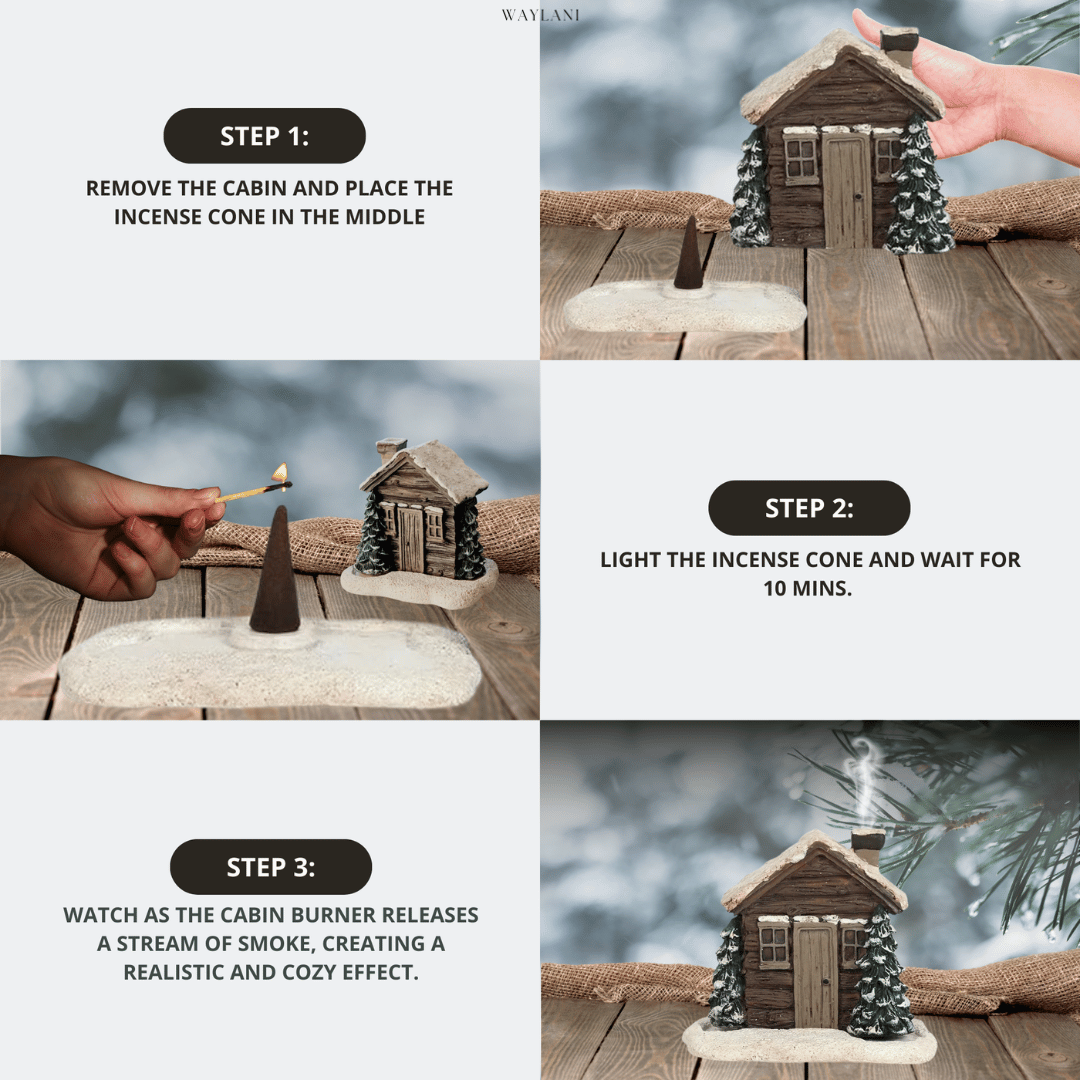 Comfrost™ Snowy Log Cabin Incense Burner | Incl. 2 Incense Cones