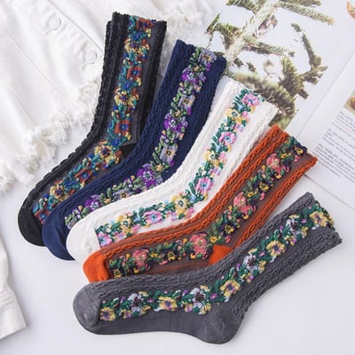 Retroses™ Vintage Embroidered Floral Socks | 5 PAIRS