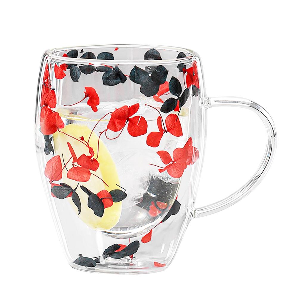 Floramug Double-Layer Glass Coffee Mug with Dried Flowers