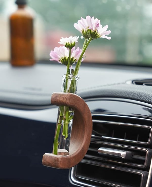 Florold Compact Car Miniature Wood Flower Vase