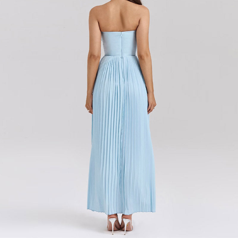 Vivie Luxury Off-Shoulder Blue Corset Maxi Dress