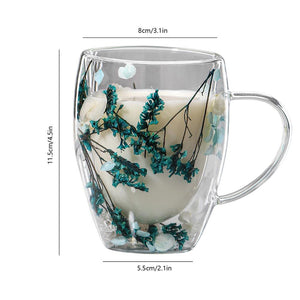 Floramug Double-Layer Glass Coffee Mug with Dried Flowers