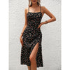 Vanya Polka Dot Print Maxi Dress with Sexy Slit and Suspender Straps