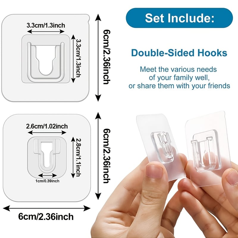 Arkhook Transparent Double-sided Adhesive Wall Hooks Set of 20 Pairs