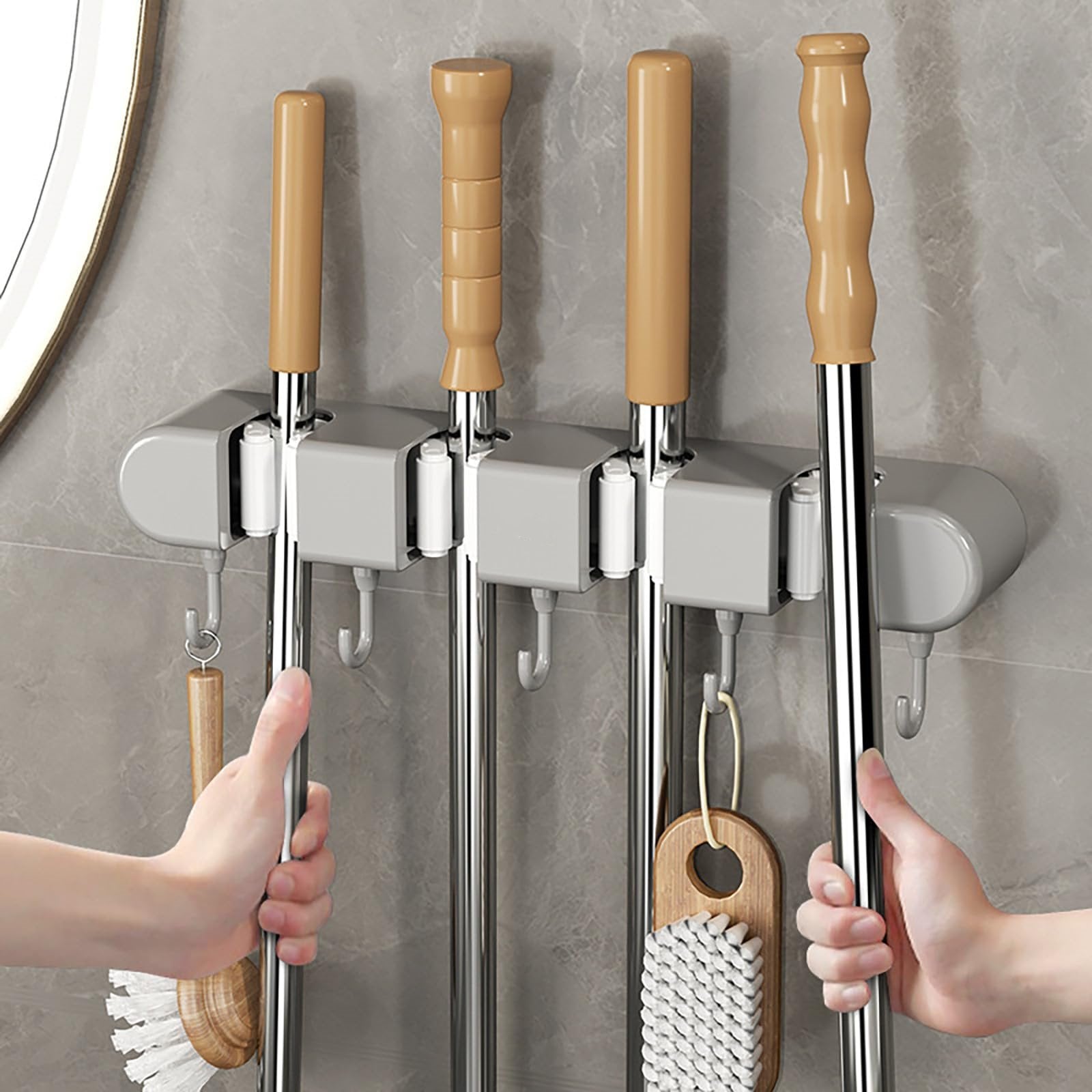 Hangarmop Mounted Mop Holder with Hooks