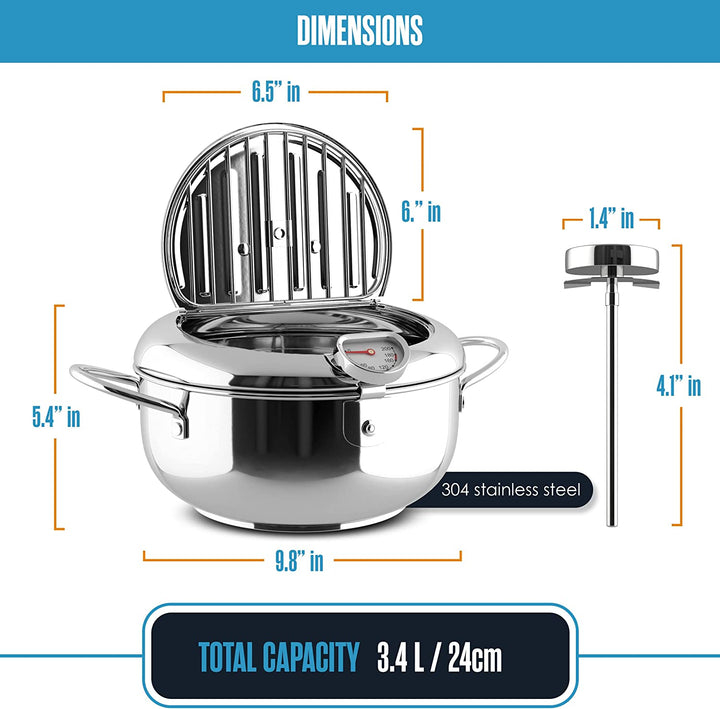 Sizzleaze Deep Frying Pot with Precision Thermometer