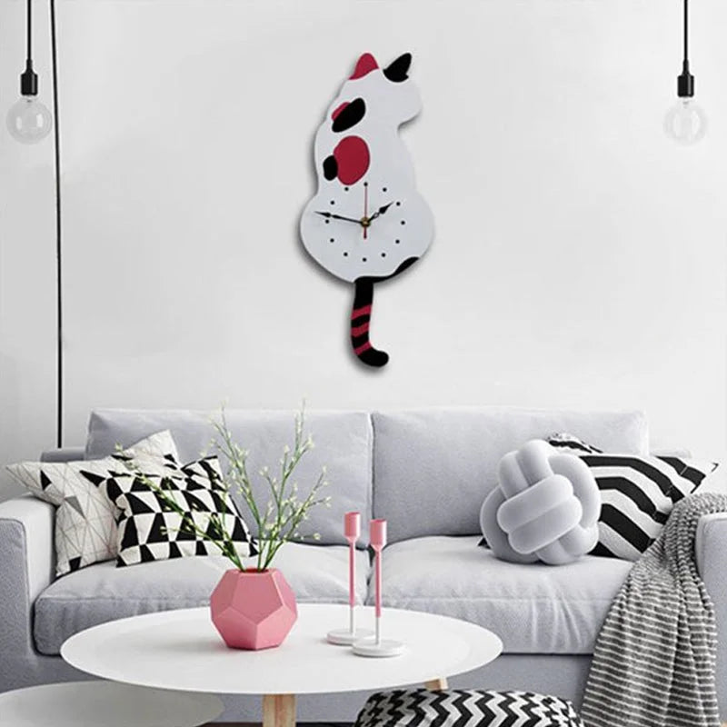 Cattime Nordic Cat Tail Wagging Wall Clock