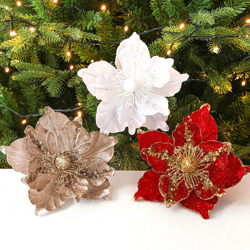 Glimmera Set of 5 Glitter Christmas Stunning Artificial Flowers