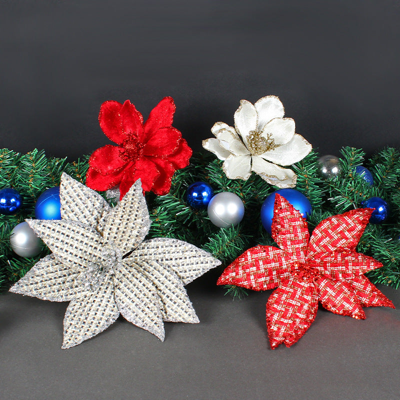 Glimmera Set of 5 Glitter Christmas Stunning Artificial Flowers