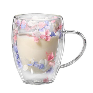 Floramug Double-Layer Glass Coffee Mug with Dried Flowers