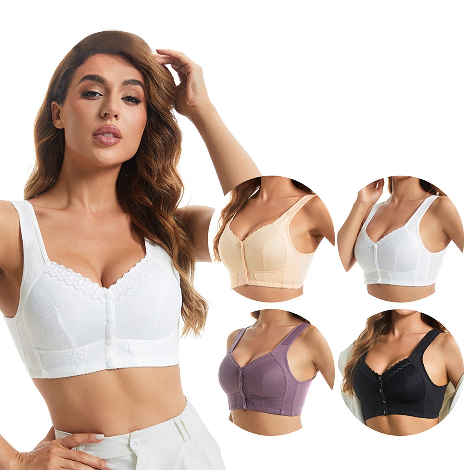 Avallyn Women's Front Closure Lace Bra – Wireless Full Cup for Comfortable Support