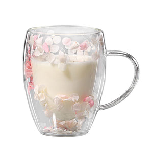 Floramug Double-Layer Glass Coffee Mug with Dried Flowers