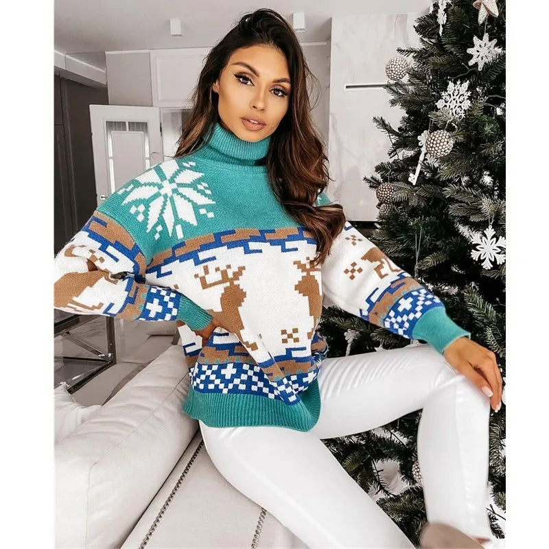 Christmas Turtleneck Powder With Moose Motif | HOLIDAY SALE