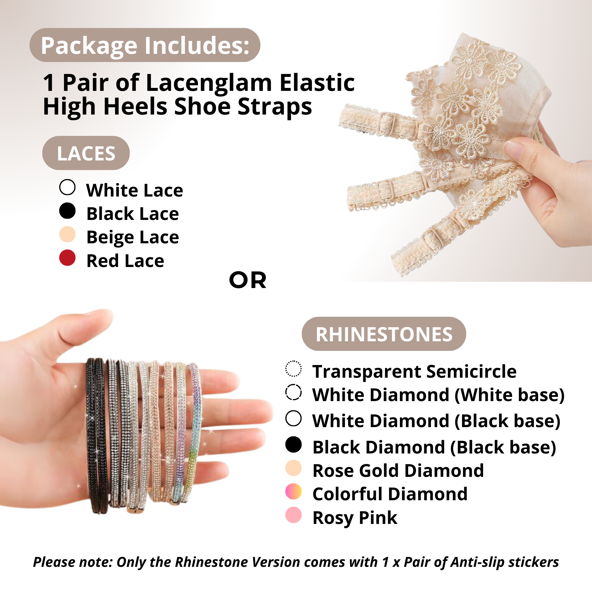 Lacenglam Elastic High Heels Shoe Straps | 1 PAIR