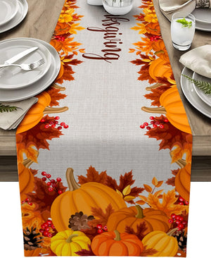 Fallane Autumn Maple Leaves Pumpkin Table Runner