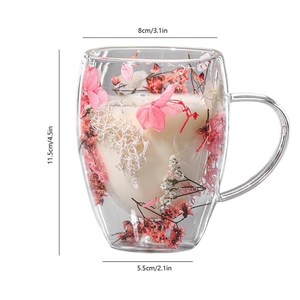 Floramug Double-Layer Glass Coffee Mug with Dried Flowers