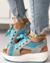 Women Contrast Paneled Cutout Lace-up Muffin Sandals