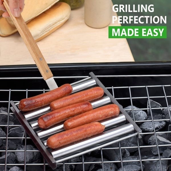 Grillaway Stainless Steel BBQ Hotdog Roller Rack with Handle