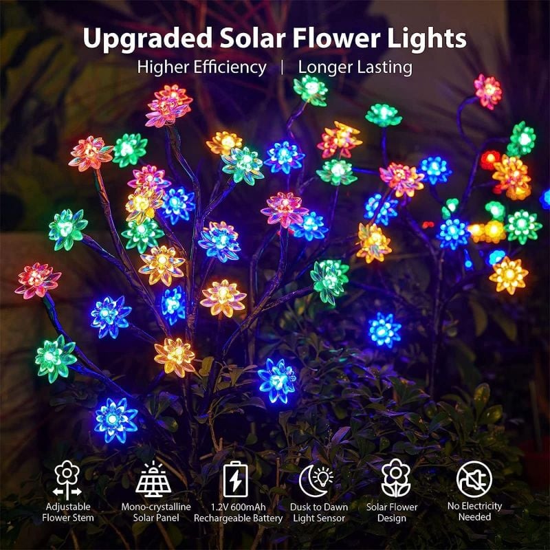 Yardazzle 26-Inch Outdoor Waterproof Multicolor Cherry Blossom Solar Garden Lights - Duo Pack