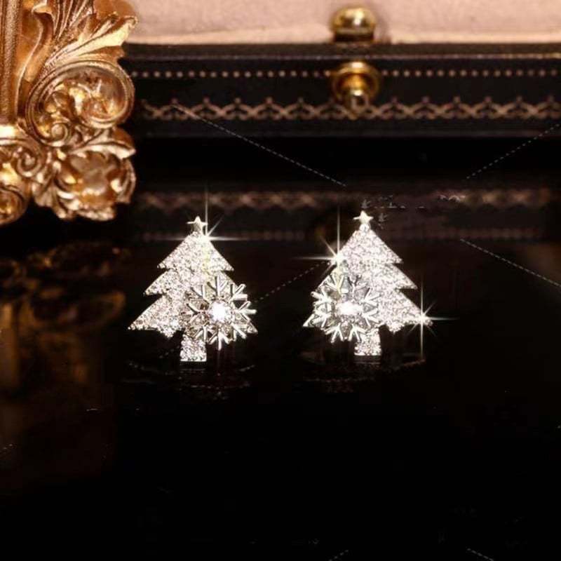 Snowear Rotatable Snowflake Christmas Tree Earrings