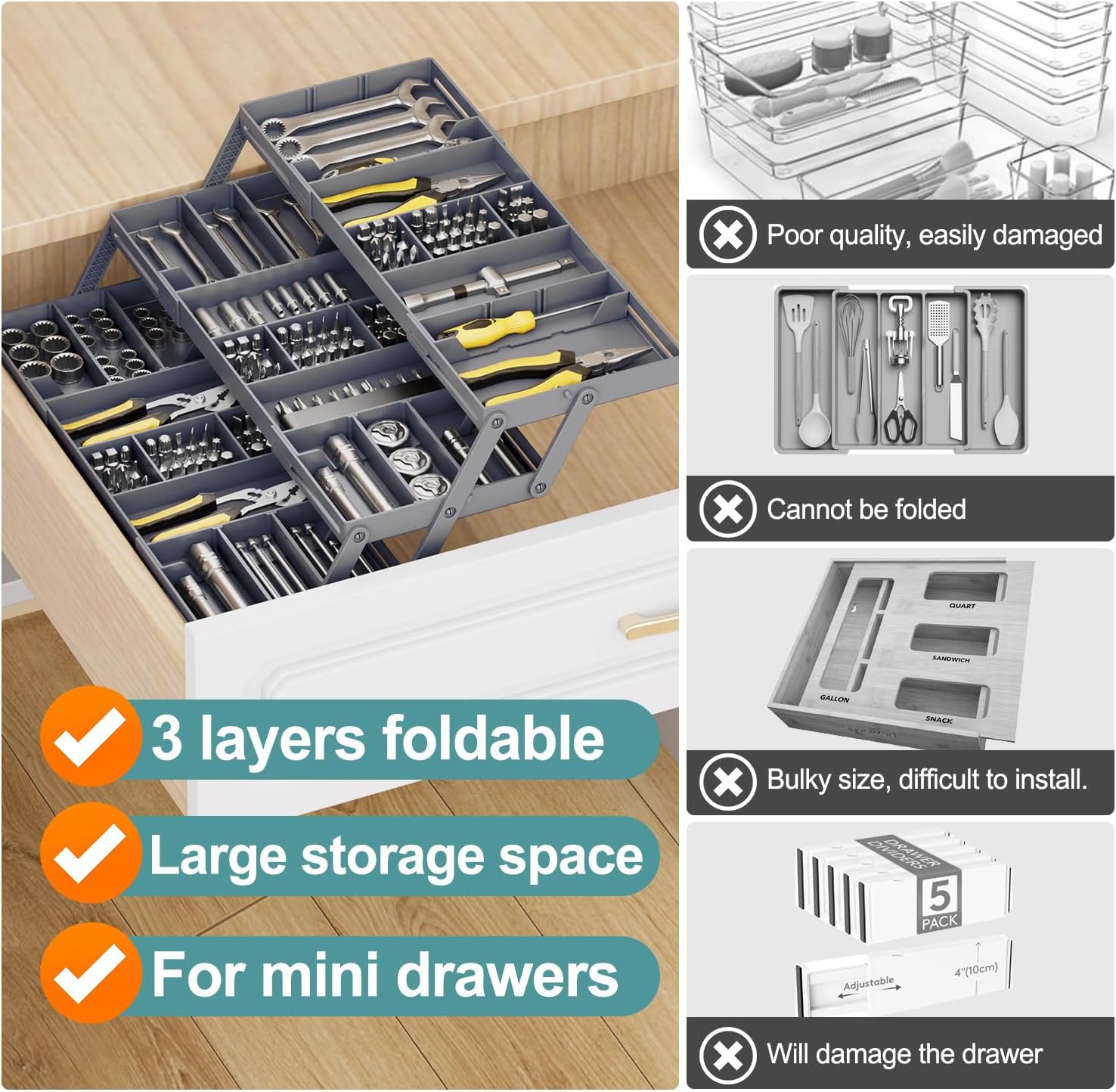 Sortee 2/3 Tier Multi-Tier Smart Drawer Organizer