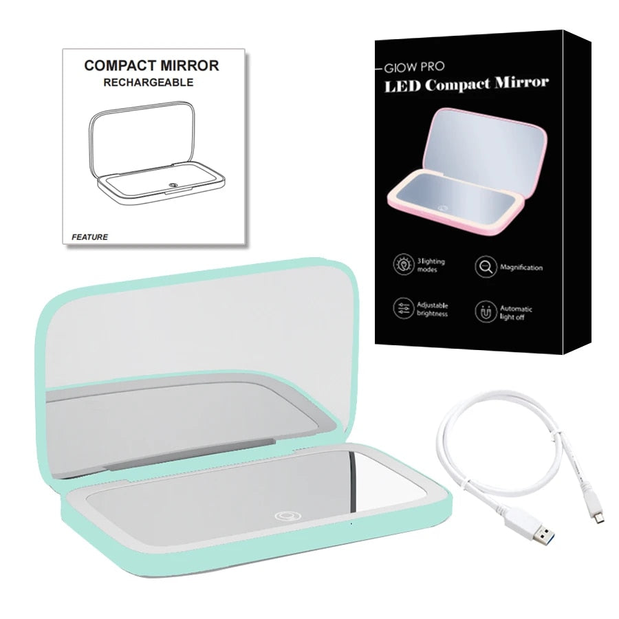 Signil™ Mini LED 10x Magnifying Cosmetic Mirror with different light settings, USB chargeable