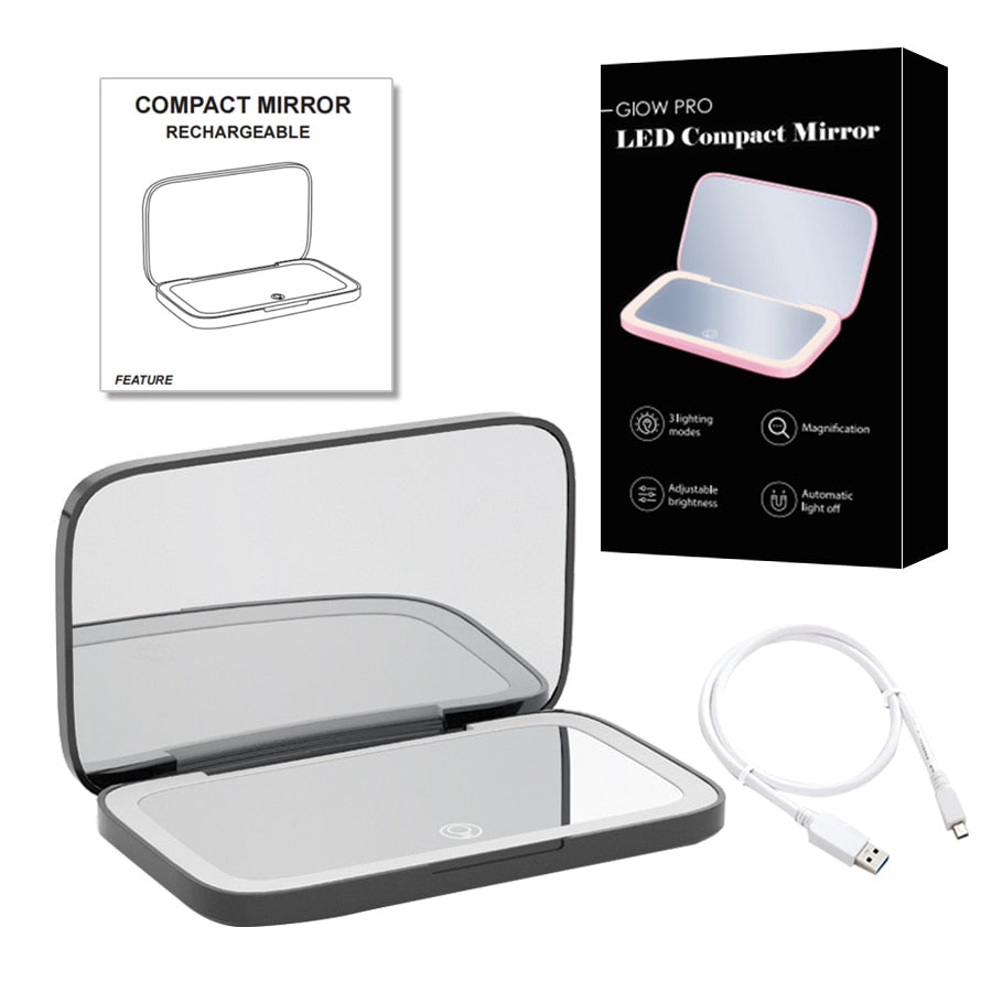 Signil™ Mini LED 10x Magnifying Cosmetic Mirror with different light settings, USB chargeable