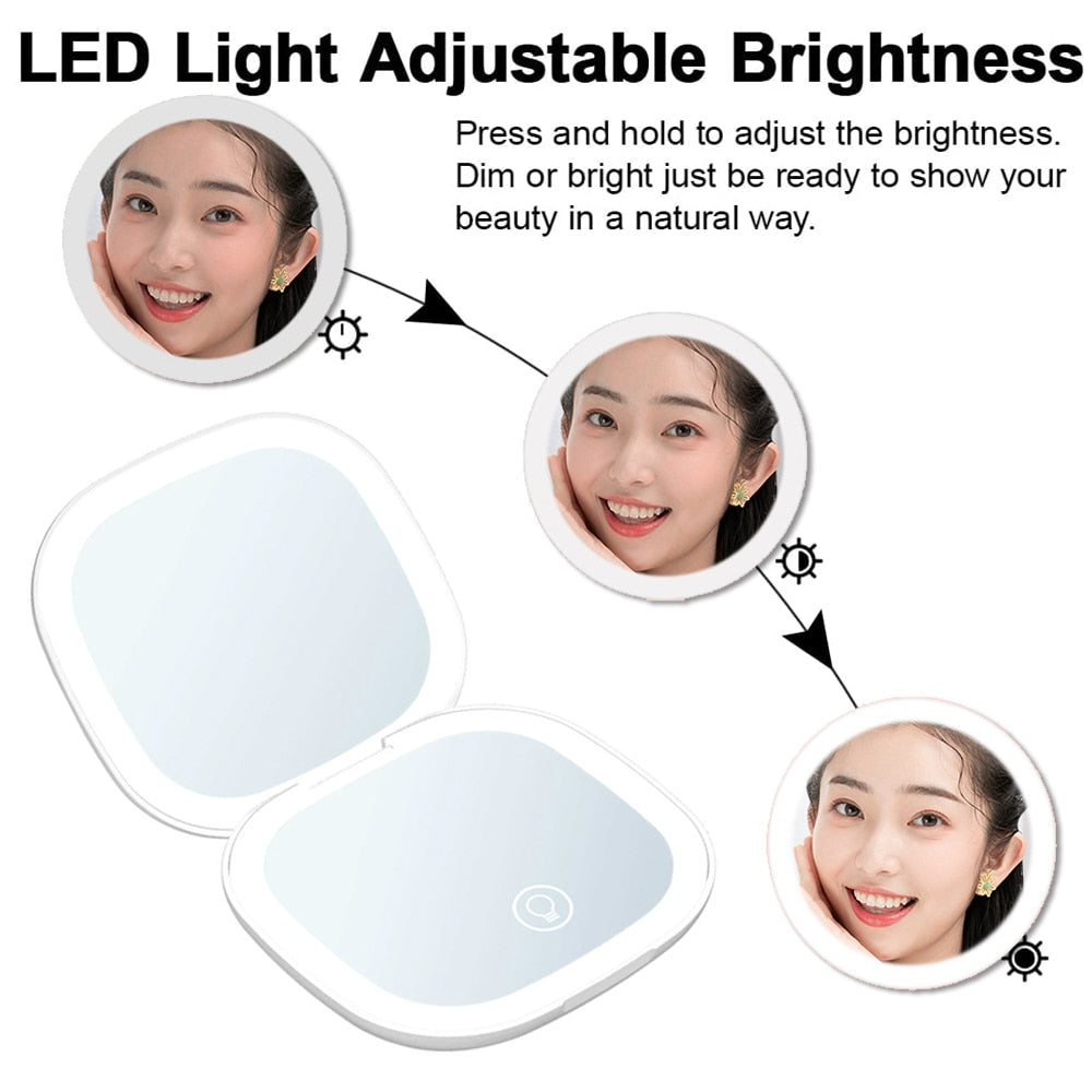 Signil™ Mini LED 10x Magnifying Cosmetic Mirror with different light settings, USB chargeable