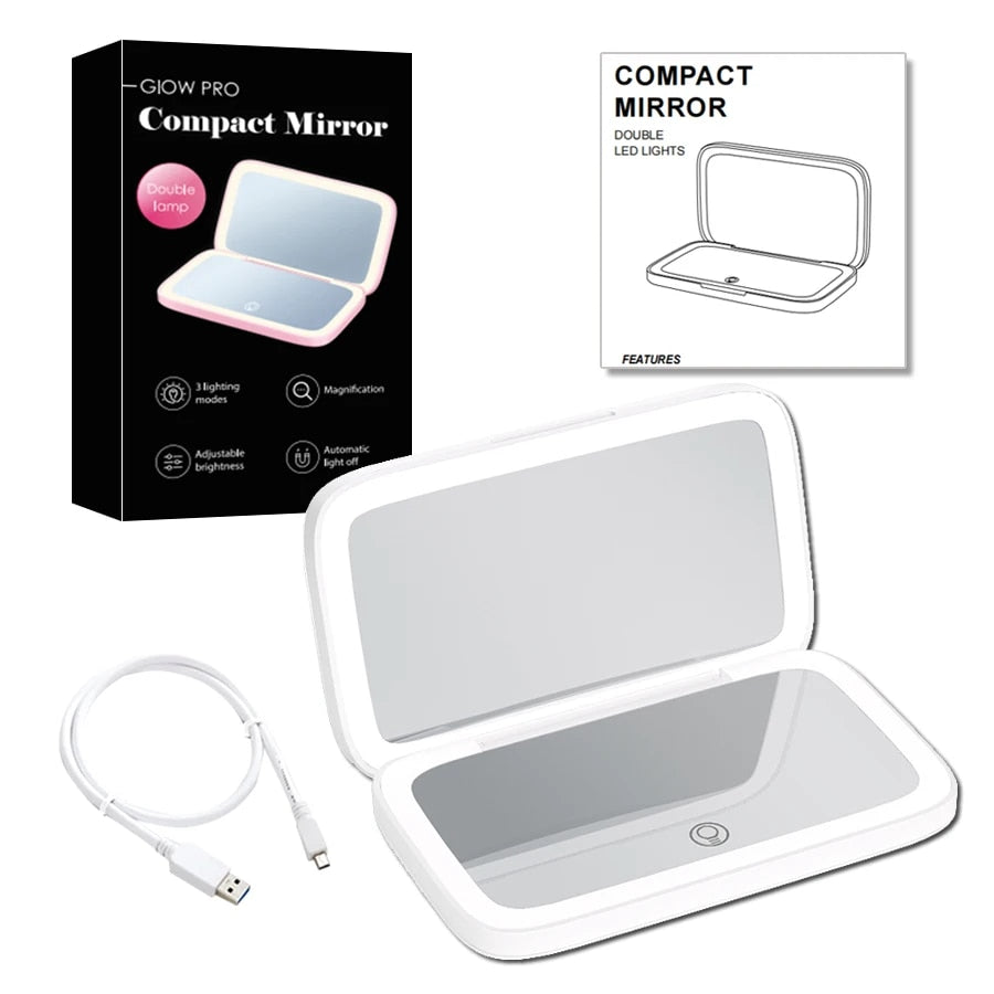 Signil™ Mini LED 10x Magnifying Cosmetic Mirror with different light settings, USB chargeable