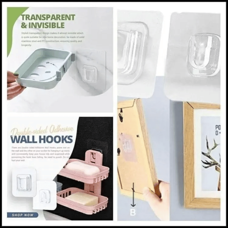 Arkhook Transparent Double-sided Adhesive Wall Hooks Set of 20 Pairs