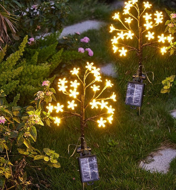 Yardazzle 26-Inch Outdoor Waterproof Multicolor Cherry Blossom Solar Garden Lights - Duo Pack