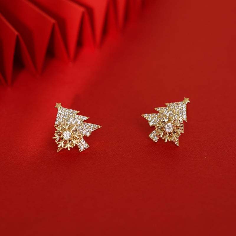 Snowear Rotatable Snowflake Christmas Tree Earrings