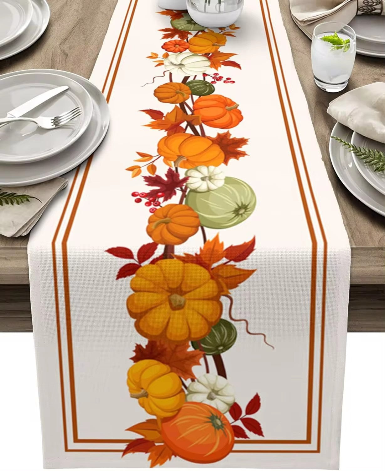 Fallane Autumn Maple Leaves Pumpkin Table Runner