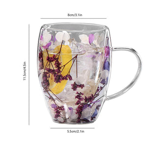 Floramug Double-Layer Glass Coffee Mug with Dried Flowers