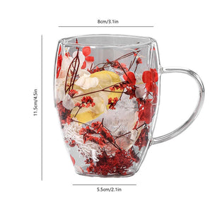 Floramug Double-Layer Glass Coffee Mug with Dried Flowers