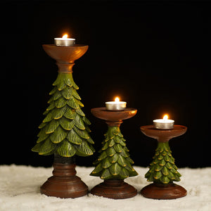 Vintree Vintage Christmas Tree Candlestick Holders - Set of 3